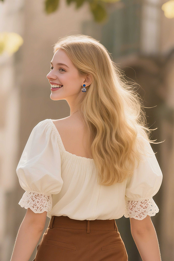 Oriental Classic Blue and White Porcelain Pattern Earrings