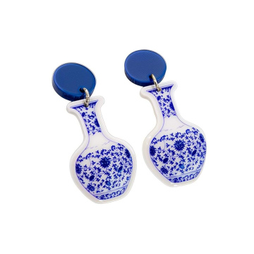 Blue and white porcelain vase earrings 