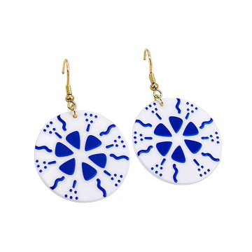 Blue and white porcelain circular earring
