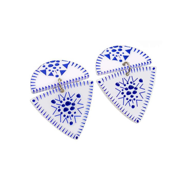 Blue and white porcelain shield earrings