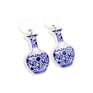 Blue and white porcelain vase earrings 