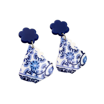 Blue and white porcelain shield earrings 