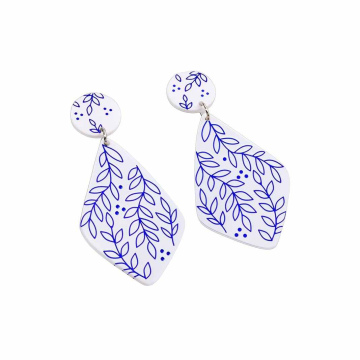 blue and white porcelain leaf earrings  