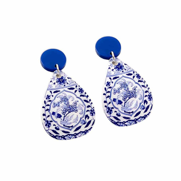 Blue and white porcelain shield earrings