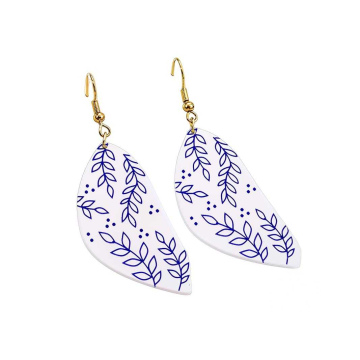blue and white porcelain leaf earrings