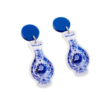 Blue and white porcelain vase earrings 