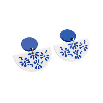 Blue and white porcelain semicircle earrings
