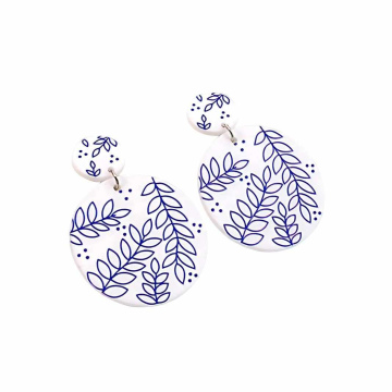 Blue and white porcelain circular earrings 